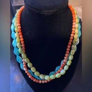 Premier Design Citrus beaded necklace with silver toggle closure. 3 strands